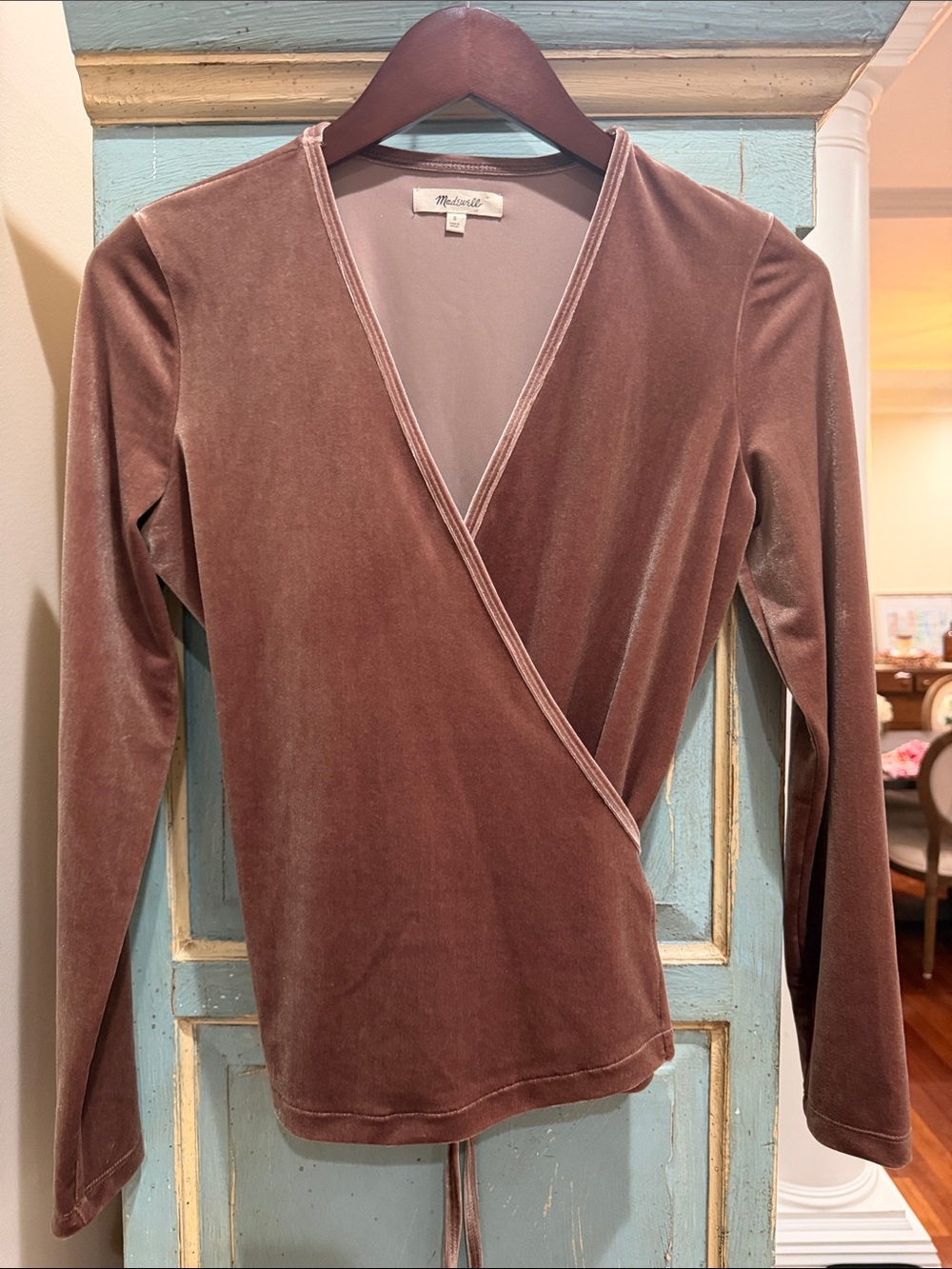 Madewell Velvet Ballet Wrap Top Warm Ash Champagne Brown Tan Small S
